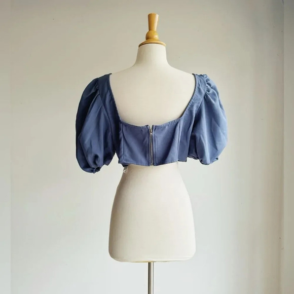 NWT MISSGUIDED | Blue Puff Sleeve Crop Top | 14 - Picture 5 of 7